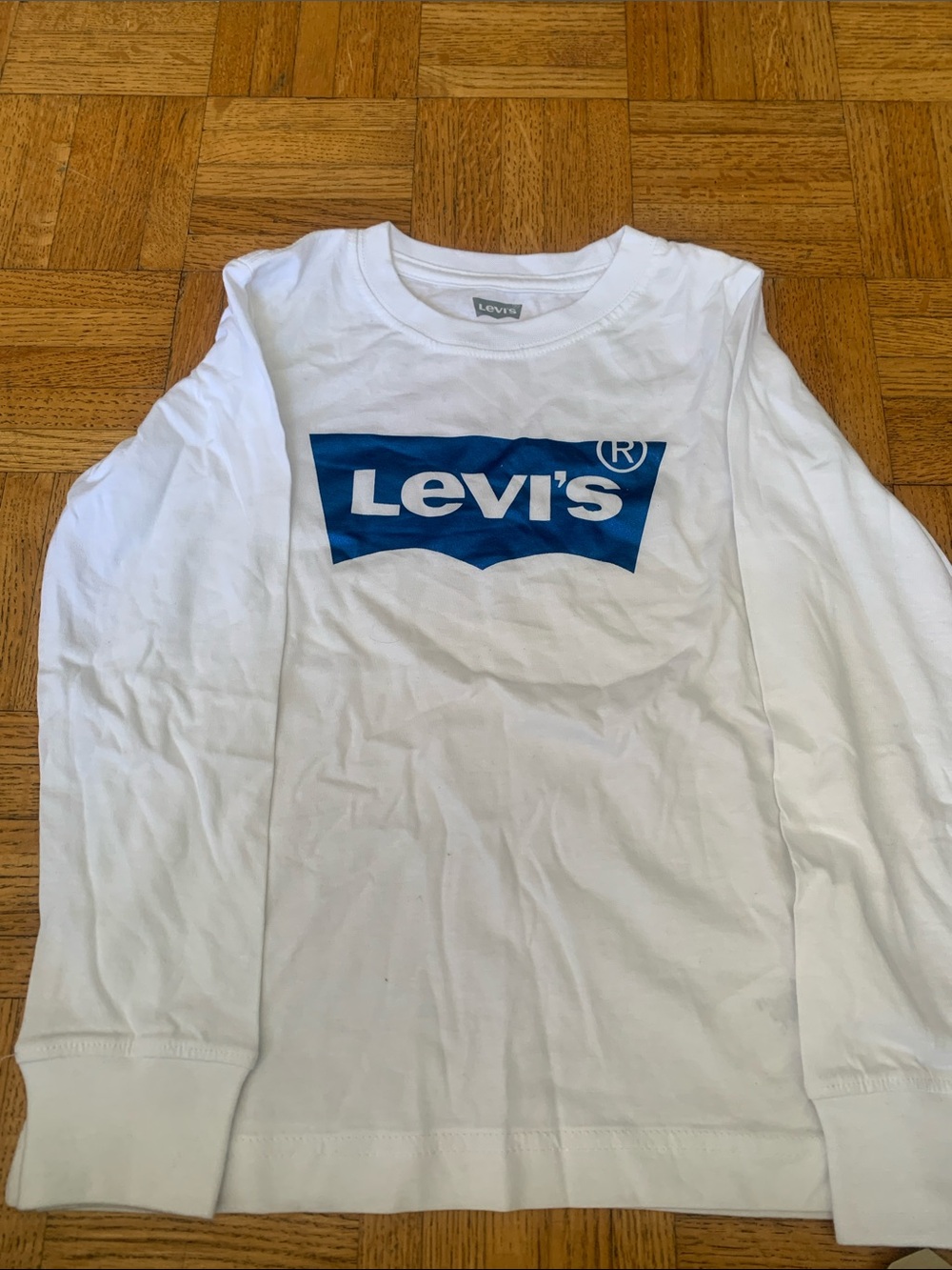 Levi's White Long Sleeve Tshirt with Shiny Blue Logo